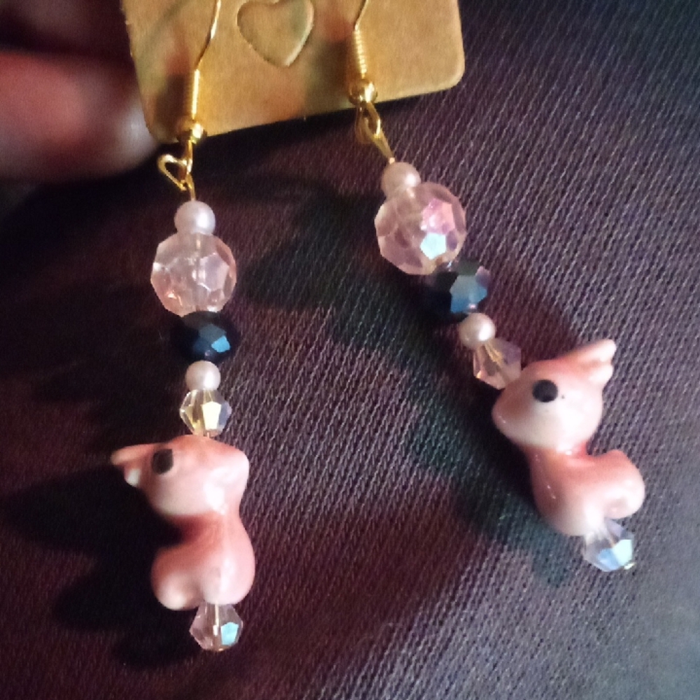 Charming Pink Ceramic Fawn Earrings